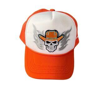 Covetrus Zoetis Orange White Trucker Hat Skull Cowboy Hat Flames Snapback Cap